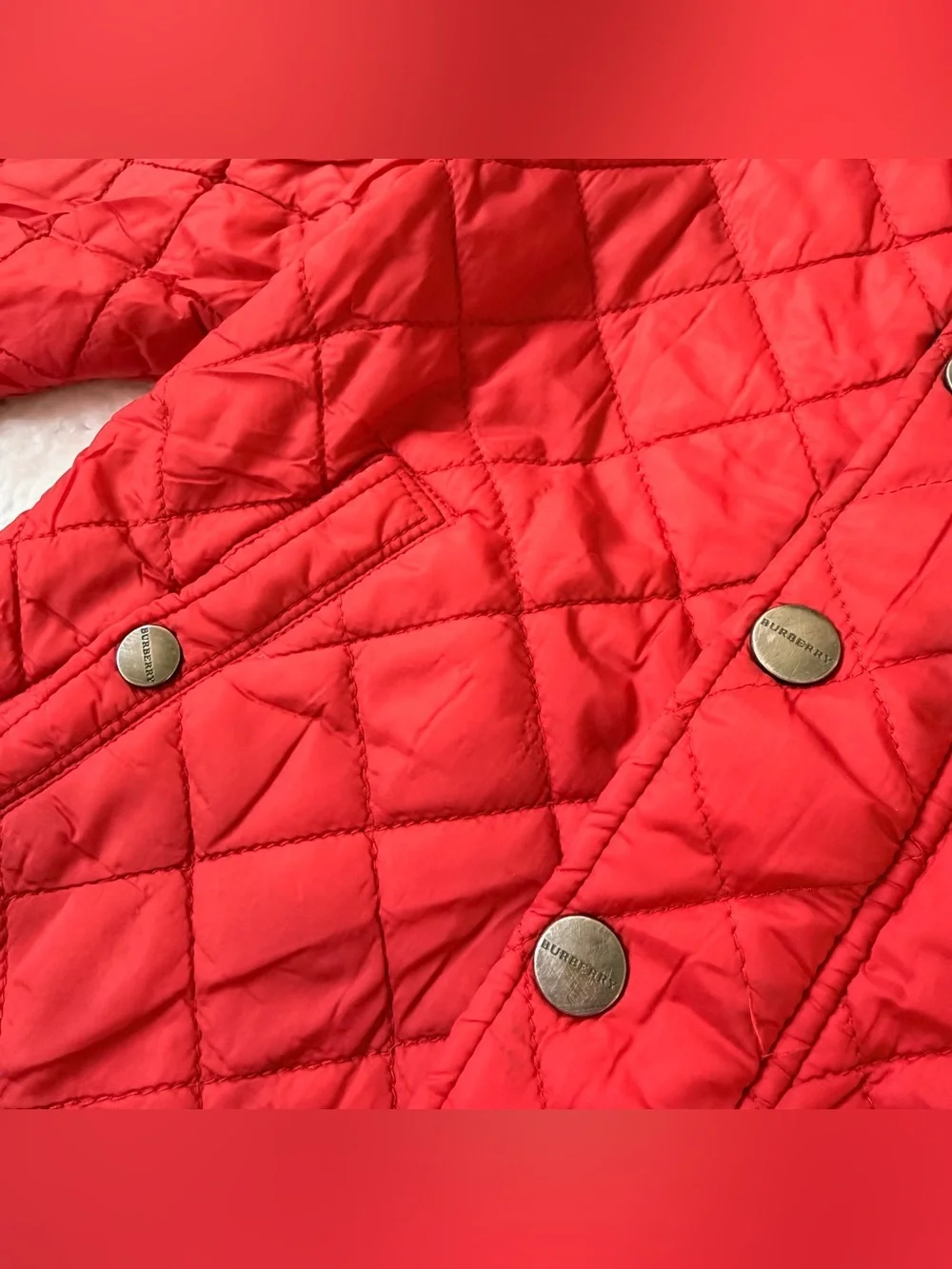 Burberry Toddler Girls Puffer Jacket 2T Nova Check Berry Red Horse Hooded Kids